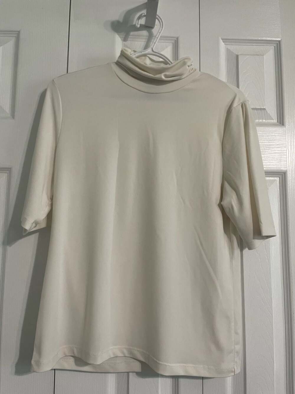 White Mock Neck Elbow Sleeve Top